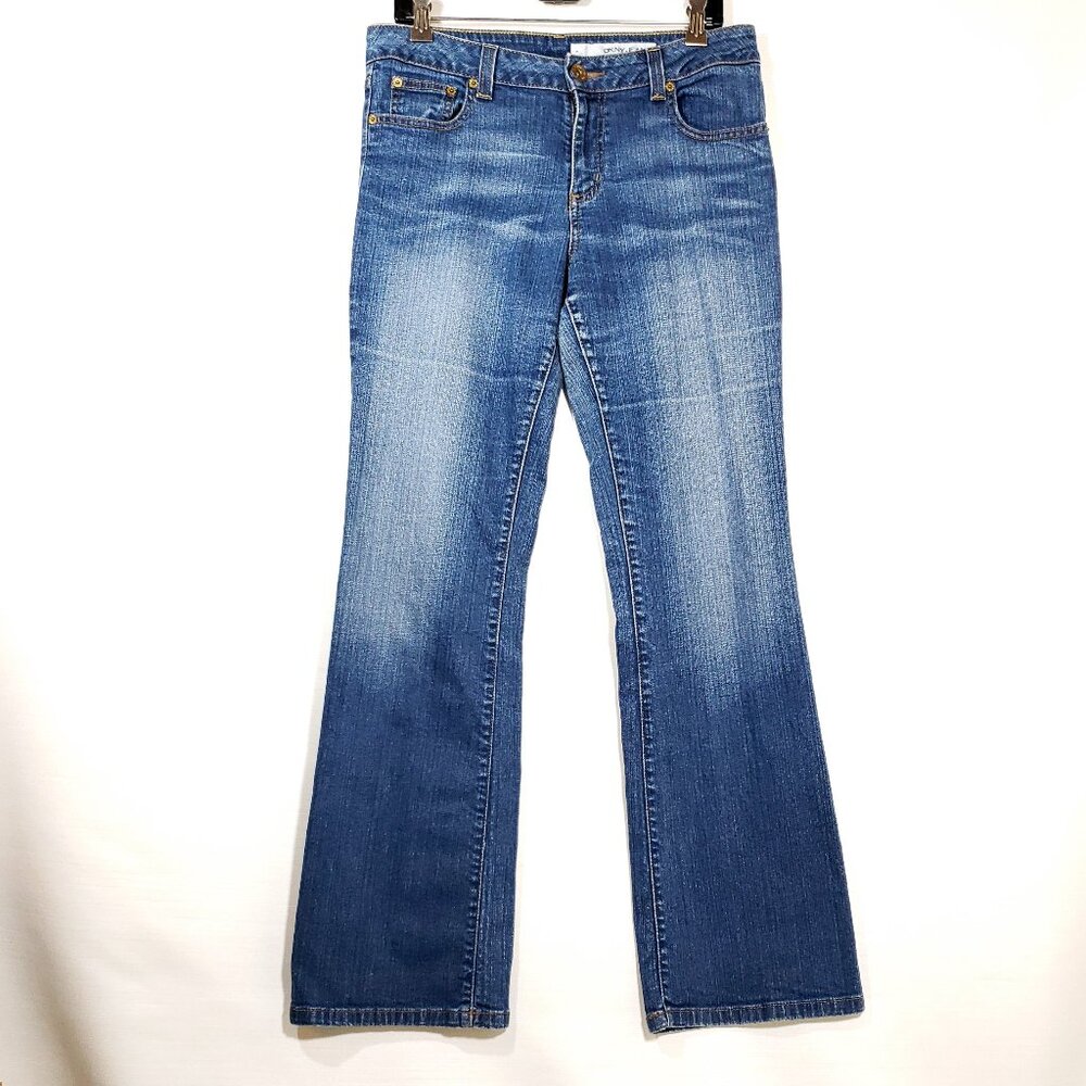 DKNY VTG. Womens Y2K Style Low Rise Flare Jean's Faded Dark Blue 12R 33" Waist